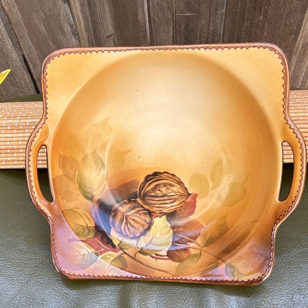 Antique Morimura Nippon Hand-Painted  Porcelain Bowl Walnut & Leaves Japan